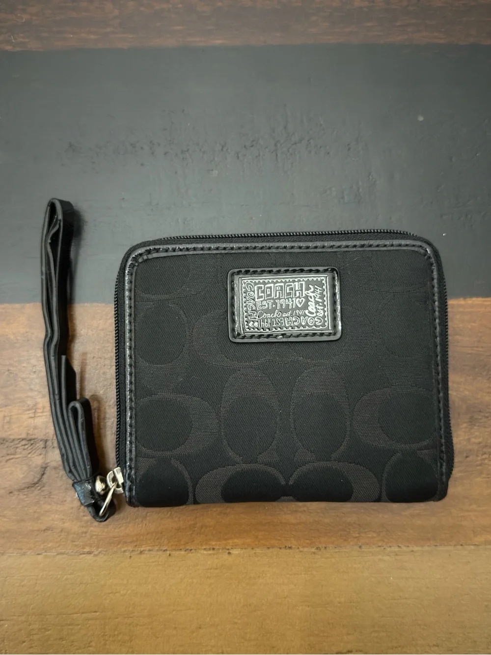 COACH Poppy Black #F20064 Daisy Signature HOBO w Matching Zip Wallet